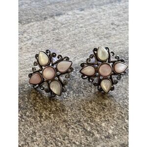 925 CFG Sterling Silver Earrings Oxidized Cross Flower 5.05g